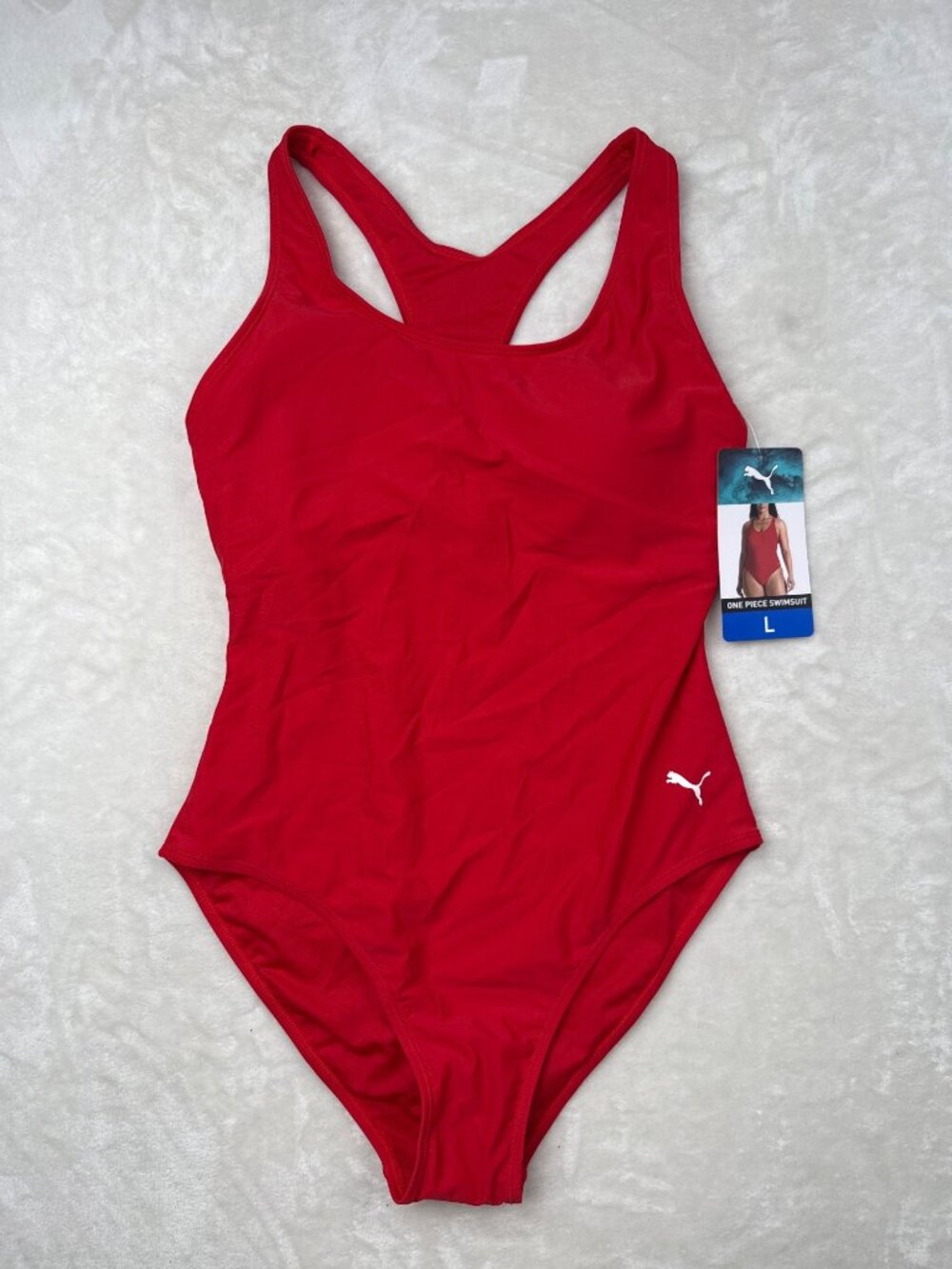 Puma Womens Red Racerback One-Piece Swimsuit Size Large UPF 50+ - Picture 2 of 7